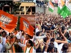 BJP and Congress celebrate respective victories in assembly elections.