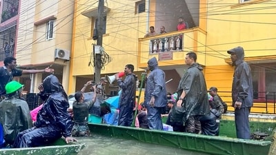 The Madras Unit of the Indian Army rescues people from the waterlogged areas of the Mugalivakkam and Manapakkam areas following heavy rainfall, in Chennai on Monday. (ANI Picture Service) The Madras Unit of the Indian Army rescues people from the waterlogged areas of the Mugalivakkam and Manapakkam areas following heavy rainfall, in Chennai on Monday. (ANI Picture Service)