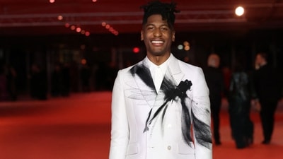 Jon Batiste chose a monochromatic double-breasted suit for the third Annual Academy Museum Gala in Los Angeles.&nbsp; (REUTERS)