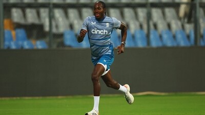 England's Jofra Archer during practice. (REUTERS)