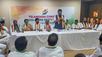 Congress leader DK Shivakumar speaking at the Congress Legislature Party meeting in Hyderabad. (PTI) Congress leader DK Shivakumar speaking at the Congress Legislature Party meeting in Hyderabad. (PTI)