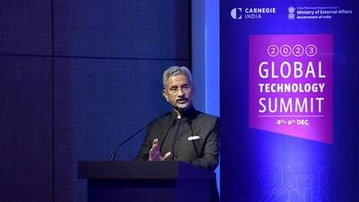 External affairs minister S Jaishankar addresses the Global Technology Summit in New Delhi on Monday. (ANI) External affairs minister S Jaishankar addresses the Global Technology Summit in New Delhi on Monday. (ANI)