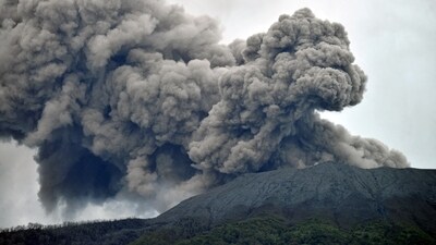 Indonesia volcano: Mount Marapi volcano spews volcanic ash as seen from Nagari Batu Palano in Agam, West Sumatra province, Indonesia. (Reuters)