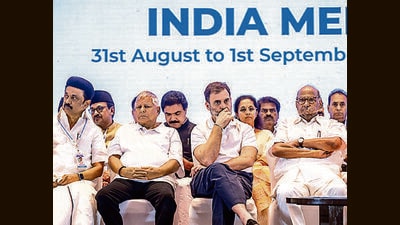 Opposition's Indian National Developmental Inclusive Alliance (INDIA) bloc leaders hold a meeting in Mumbai on September 1. (Hindustan Times) Opposition's Indian National Developmental Inclusive Alliance (INDIA) bloc leaders hold a meeting in Mumbai on September 1. (Hindustan Times)