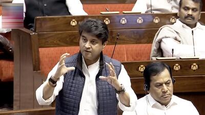 Union minister Jyotiraditya Scindia speaks in the Rajya Sabha on the first day of the winter session of Parliament on Monday. (PTI Photo) Union minister Jyotiraditya Scindia speaks in the Rajya Sabha on the first day of the winter session of Parliament on Monday. (PTI Photo)