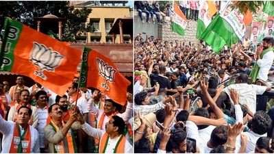 BJP and Congress celebrate respective victories in assembly elections. (ANI/PTI)