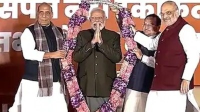 Prime Minister Narendra Modi with BJP leaders Amit Shah, Rajnath Singh and JP Nadda. Prime Minister Narendra Modi with BJP leaders Amit Shah, Rajnath Singh and JP Nadda.