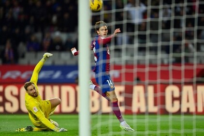Joao Felix scores during the La Liga match between FC Barcelona and Atletico de Madrid at the Estadi Olimpic Lluis Companys. (AFP) Joao Felix scores during the La Liga match between FC Barcelona and Atletico de Madrid at the Estadi Olimpic Lluis Companys. (AFP)