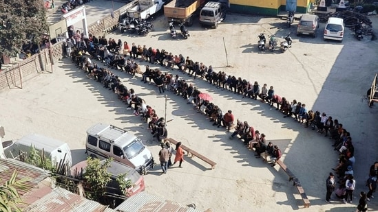 Mizoram election result: Voters wait in queues to cast their votes for the Mizoram Assembly elections on November 7.