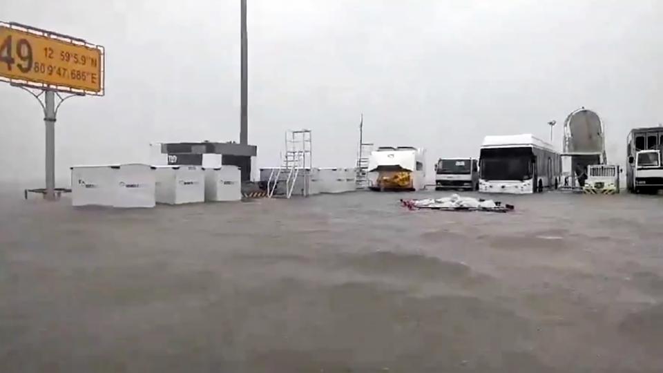 Chennai Airport runway inundated amid incessant rains triggered by Cyclone Michaung, in Chennai (PTI) Chennai Airport runway inundated amid incessant rains triggered by Cyclone Michaung, in Chennai (PTI)