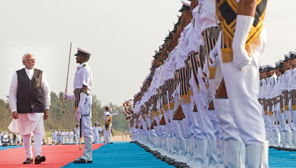 Prime Minister Narendra Modi inspects the Guard of Honour at the ‘Navy Day 2023’ celebrations, in Sindhudurg on Monday (ANI) Prime Minister Narendra Modi inspects the Guard of Honour at the ‘Navy Day 2023’ celebrations, in Sindhudurg on Monday (ANI)