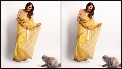 A few days ago, Vaani donned a stunning yellow saree adorned with intricate silver embroidery all over, giving it an elegant charm. She paired it with a matching sleeveless blouse to add extra chic to her look. (Instagram/@ _vaanikapoor_) A few days ago, Vaani donned a stunning yellow saree adorned with intricate silver embroidery all over, giving it an elegant charm. She paired it with a matching sleeveless blouse to add extra chic to her look. (Instagram/@ _vaanikapoor_)