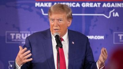 Former President Donald Trump speaks during a Commit to Caucus rally, Saturday, Dec. 2, 2023, in Ankeny, Iowa (AP/PTI(AP12_03_2023_000008A) (AP) Former President Donald Trump speaks during a Commit to Caucus rally, Saturday, Dec. 2, 2023, in Ankeny, Iowa (AP/PTI(AP12_03_2023_000008A) (AP)