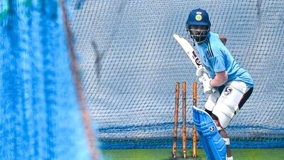 India's KL Rahul attends a practice session (AFP)