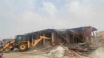 Construction that had come up on the Greater Noida authority land was razed on Tuesday, said officials. (HT Photo) Construction that had come up on the Greater Noida authority land was razed on Tuesday, said officials. (HT Photo)