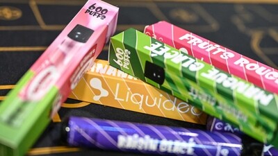 Disposable electronic cigarettes displayed on table at La Vapotitheque store in Bethune, northern France. (AFP) Disposable electronic cigarettes displayed on table at La Vapotitheque store in Bethune, northern France. (AFP)