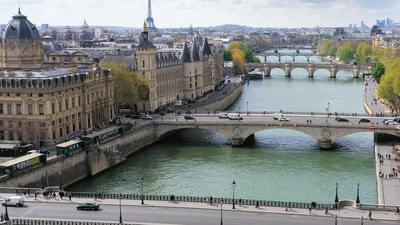 EU Security Risk: An aerial view of the Seine river banks, the Notre Dame Bridge (front), the Sainte-Chapelle (L), the commercial court, the Conciergerie, the Eiffel Tower and the business district of La Defense (Rear R). (AFP) EU Security Risk: An aerial view of the Seine river banks, the Notre Dame Bridge (front), the Sainte-Chapelle (L), the commercial court, the Conciergerie, the Eiffel Tower and the business district of La Defense (Rear R). (AFP)