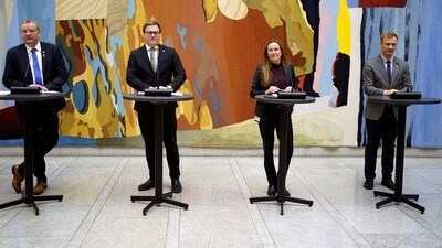 From left: Terje Halleland (Progress Party), Aleksander Oren Heen (Center Party), Marianne Sivertsen Naess (Labour Party) and Bard Ludvig Thorheim (Conservative Party) give a joint press conference on the deal on extraction of seabed minerals made between the governing party and two large opposition parties, in Oslo, Norway, Tuesday Dec. 5, 2023. (Terje Pedersen/NTB Scanpix via AP) (AP) From left: Terje Halleland (Progress Party), Aleksander Oren Heen (Center Party), Marianne Sivertsen Naess (Labour Party) and Bard Ludvig Thorheim (Conservative Party) give a joint press conference on the deal on extraction of seabed minerals made between the governing party and two large opposition parties, in Oslo, Norway, Tuesday Dec. 5, 2023. (Terje Pedersen/NTB Scanpix via AP) (AP)