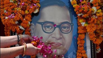 Over a 100,000 people are expected to congregate at the Rashtriya Dalit Prerna Sthal in Sector 95, Noida, to pay homage to Dalit leader Dr BR Ambedkar, on his death anniversary on Wednesday. (Sunil Ghosh/HT Photo)