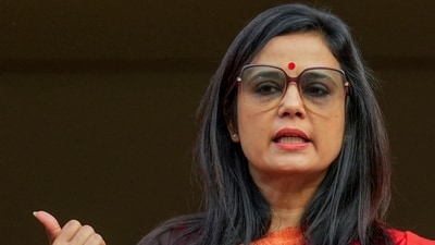 TMC MP Mahua Moitra on the first day of the winter session of Parliament in New Delhi on Monday, (PTI)