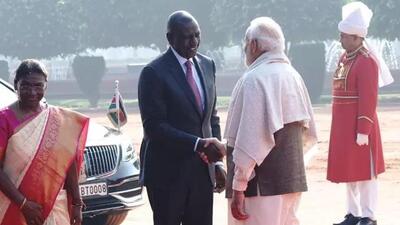 President Droupadi Murmu, Kenyan President William Samoei Ruto and Narendra Modi in New Delhi on Tuesday (ANI)