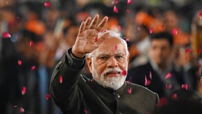 Prime Minister Narendra Modi at BJP Headquarters in New Delhi on Sunday. (Sanchit Khanna/HT Photo) Prime Minister Narendra Modi at BJP Headquarters in New Delhi on Sunday. (Sanchit Khanna/HT Photo)