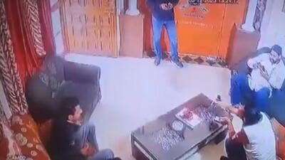Rajput Karni Sena chief Sukhdev Singh Gogamedi spent about 10-15 minutes with the assailants before they opened fire (Videograb) Rajput Karni Sena chief Sukhdev Singh Gogamedi spent about 10-15 minutes with the assailants before they opened fire (Videograb)