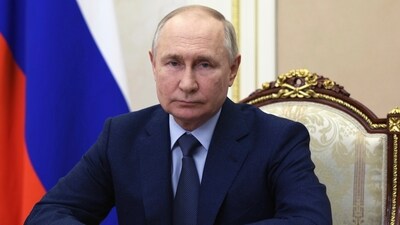 Russia-Ukraine War: Russian president Vladimir Putin speaks during a video address. (AP) Russia-Ukraine War: Russian president Vladimir Putin speaks during a video address. (AP)