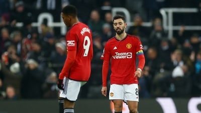 Manchester United's Bruno Fernandes looks dejected after Newcastle United's Anthony Gordon scores their first goal (Reuters)