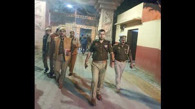 SSP Shailesh Pandey at Sri Krishna Janmabhoomi in Mathura on Monday night. (HT) SSP Shailesh Pandey at Sri Krishna Janmabhoomi in Mathura on Monday night. (HT)