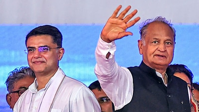 Ashok Gehlot with Congress leader Sachin Pilot. (PTI) Ashok Gehlot with Congress leader Sachin Pilot. (PTI)