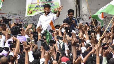 Telangana Congress president A Revanth Reddy is the front runner for the chief minister post after the party won the state assembly polls. (PTI) Telangana Congress president A Revanth Reddy is the front runner for the chief minister post after the party won the state assembly polls. (PTI)