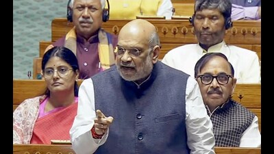 Union home minister Amit Shah speaks in the Lok Sabha on Tuesday. (ANI)