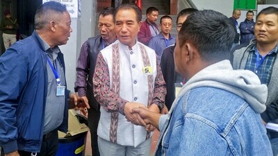 ZPM chief and party's chief ministerial candidate Lalduhoma being greeted by his supporters in Mizoram on Monday. (ANI) ZPM chief and party's chief ministerial candidate Lalduhoma being greeted by his supporters in Mizoram on Monday. (ANI)