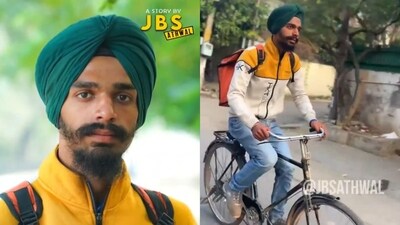 Swiggy delivery agent and ITI student Sourav Bhardwaj. (X/@Hatindersinghr3) Swiggy delivery agent and ITI student Sourav Bhardwaj. (X/@Hatindersinghr3)
