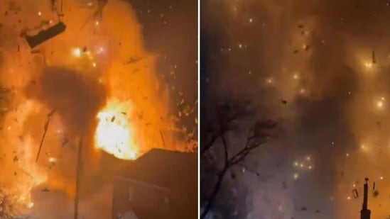 A house in Arlington, Virginia, shockingly exploded as police tried to execute a search warrant (@VABVOX/X)