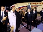 Russian President Vladimir Putin is greeted upon arrival at the airport in Riyadh, Saudi Arabia December 6, 2023. 