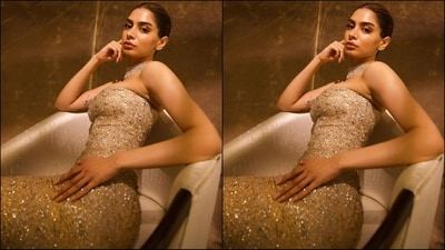 Assisted by celebrity fashion stylist Priyanka Kapadia, Khushi accessorised her look with a luxurious diamond necklace adorning her neck , diamond stud earrings and a pair of transparent high heels. (Instagram/@khushi05k) Assisted by celebrity fashion stylist Priyanka Kapadia, Khushi accessorised her look with a luxurious diamond necklace adorning her neck , diamond stud earrings and a pair of transparent high heels. (Instagram/@khushi05k)