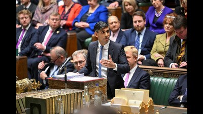 British Prime Minister Rishi Sunak speaks during the Prime Minister's Questions, at the House of Commons in London, Britain on Wednesday. (REUTERS) British Prime Minister Rishi Sunak speaks during the Prime Minister's Questions, at the House of Commons in London, Britain on Wednesday. (REUTERS)