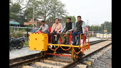 Full Gauge Rail Motor Trolley saves time in carrying essential relief materials during a train accident. (HT Photo)
