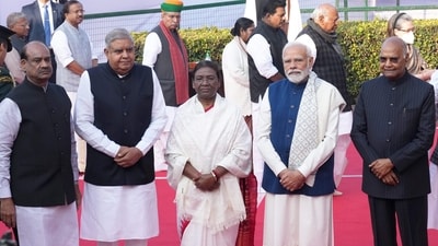 President Droupadi Murmu and Prime Minister Narendra Modi on Wednesday marked the 67th death anniversary of Dr BR Ambedkar, observed as "Mahaparinirvan Diwas," by paying floral tribute at Parliament House complex, in New Delhi. (PTI) President Droupadi Murmu and Prime Minister Narendra Modi on Wednesday marked the 67th death anniversary of Dr BR Ambedkar, observed as "Mahaparinirvan Diwas," by paying floral tribute at Parliament House complex, in New Delhi. (PTI)