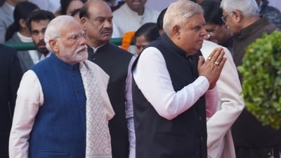 Vice President Jagdeep Dhankhar, along with Lok Sabha Speaker Om Birla and other parliamentarians, paid tribute to the architect of the Constitution at his statue on the Parliament premises today. (PTI) Vice President Jagdeep Dhankhar, along with Lok Sabha Speaker Om Birla and other parliamentarians, paid tribute to the architect of the Constitution at his statue on the Parliament premises today. (PTI)