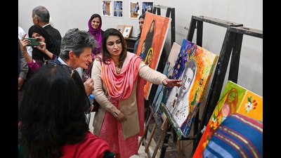Visitors at an exhibition at Amrita Sher-Gil’s house on the Mall Road in Lahore, Pakistan. (PTI) Visitors at an exhibition at Amrita Sher-Gil’s house on the Mall Road in Lahore, Pakistan. (PTI)