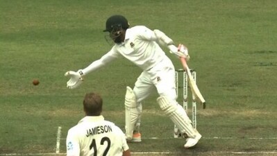 Mushfiqur Rahim was dismissed handling the ball against NZ (FanCode) Mushfiqur Rahim was dismissed handling the ball against NZ (FanCode)