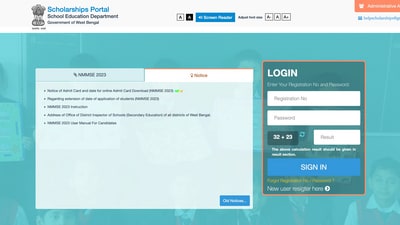 WB NMMS scholarship admit card 2023 released (scholarships.wbsed.gov.in, screenshot)