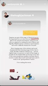 Hugh Jackman's response to Ryan's statement. Hugh Jackman's response to Ryan's statement.