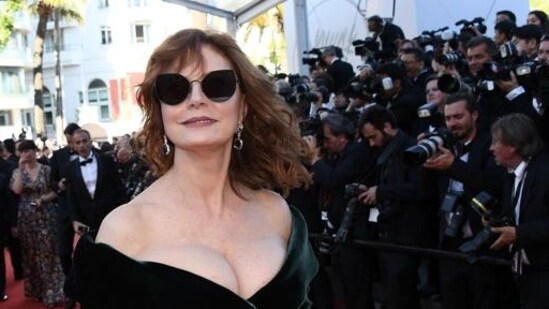 US actress Susan Sarandon poses as she arrives on May 17, 2017 for the screening of the film Ismael’s Ghosts (Les Fantomes d'Ismael) during the opening ceremony of the 70th edition of the Cannes Film Festival . (AFP)