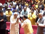 PM Modi welcomed at the parliamentary party meeting. PM Modi welcomed at the parliamentary party meeting.