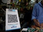  A QR code of Paytm is seen at a mobile repairing shop in Kolkata.