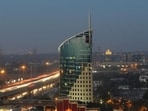The skyline view of Cyber City, Cyber Hub and Gateway tower building, in Gurgaon, India.